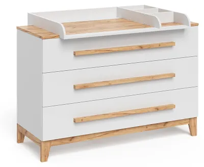 Image de Table à langer Vitalispa Malia Blanc/Artisan 133.2x98cm avec 3 tiroirs, Model 58355