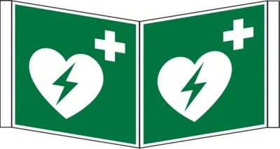 Produktbild von Dreifke® Rettungszeichen, Defibrillator E010 Winkel-/Nasenschild | PVC langna...