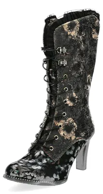 Produktbild von Laura Vita Damen Schnürstiefel mit Blumenmuster und Rüschen Alcbaneo 351, Größe:39 EU, Farbe:Grau