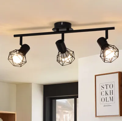 Image de ZMH Spot de plafond noir 3 flammes Spots de plafond E14 Vintage Réglable 350° Retor abat-jour métallique Angle pour salon couloir chambre couloir