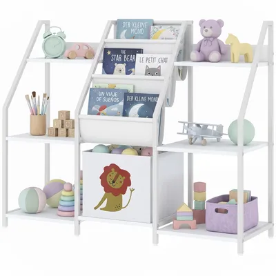 Produktbild von Dreist?ckiges Kinderbš¹cherregal mit Stoffschublade, 93 x 30 x 76 cm, Wei?