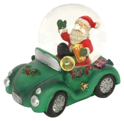 Snowglobe Weihnachtsmann im Auto, 7 x 6,5 cm