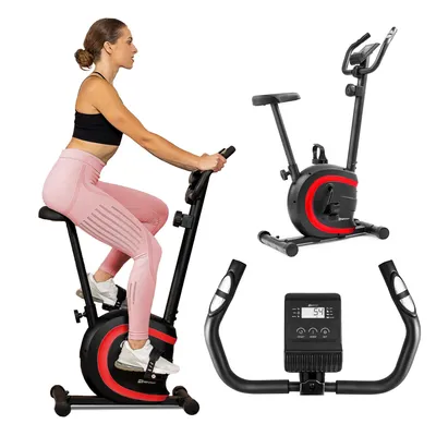 Produktbild von HOP SPORT® HS-015H Heimtrainer Fahrrad für Zuhause mit magnetischem Widerstandssystem, Pulsmessung, 8 Stufen, Hometrainer, Fitnessbike bis 120 kg, Rot