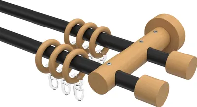 Produktbild von Interdeco Gardinenstange / Vorhangstange Schwarz / Buche lackiert, Typ Adrian Pin (Kappe), 16 mm Ø 2-läufig, 360 cm