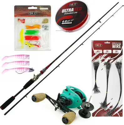 Obrázek produktu pro Eurocatch baitcaster set deluxe - prut a naviják s baitcasterem - pletená šňůra - sada měkkých návnad - ocelový návazec