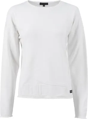 Produktbild von Pullover aus leichtem Strick mit U-Boot-Ausschnitt und Lettering-Muster auf der Front