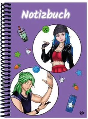 Produktbild von A 4 Notizbuch Manga Quinn und Enora, lila, blanko