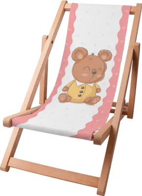 Immagine prodotto di Sdraio per bambini Dreamroots pieghevole in legno, fino a 130 kg, sdraio pieghevole con regolazione dell'inclinazione dello schienale a 3 livelli, Bear
