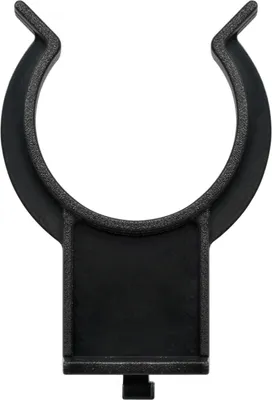 A black plastic clip for attaching plinth feet to kitchen cabinets.