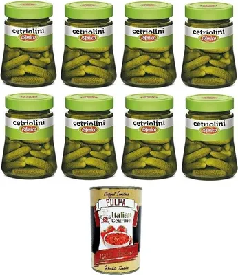 Produktbild von D'Amico Cetriolini aromattizzati all'aceto di vino Gurken in Weinessig 8x300g+ Italian Gourmet polpa 400g