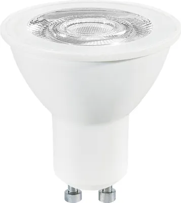 A white LED light bulb with a silver base.