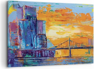 Produktbild von Bild auf Leinwand - Leinwandbild - Einteilig - Stadt Brücke pastos - 120x80cm - Wand Bild - Wanddeko - Wandbilder - Leinwanddruck - Bilder - Wanddekoration - Leinwand bilder - Wandbild - AA120x80-4392