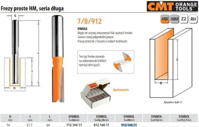 Zdjęcie produktu dla Cmt Frez Prosty Długi Hm D=16 I=31,7 L=66 S=8
