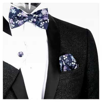 Produktbild von Vorgebundene Fliege für Herren mit Einstecktuch und Manschettenknöpfen, formell, klassisch, Hochzeit, Party, Business Set