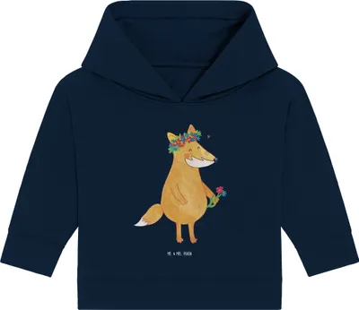 Produktbild von Mr. & Mrs. Panda Organic Baby Hoodie Fuchs Blumen 24. - 36. Monat - French Navy - Geschenk, Kapuzenshirt, Mich, Blumenliebe, Boho, Blume, Kapuzensweatshirt