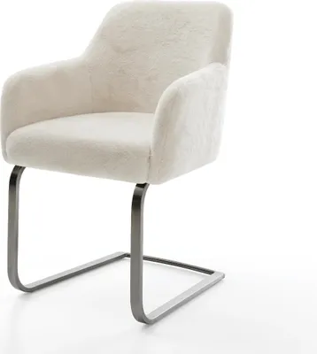 Produktbild von DELIFE Freischwinger Greg-Flex Plüsch Creme-Weiß Freischwinger flach Graphit Taschenfederkern