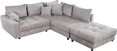 Produktbild von riess-ambiente Ecksofa KENT 220cm hellgrau Cord Couch inklusive Hocker L-Form Wohnzimmer Wohnlandschaft Eckcouch Couch Sofa