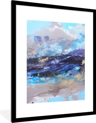 Produktbild von MuchoWow® Gerahmtes Poster Abstrakt - Grau - Blau - Farbe 60x80 cm - Poster mit Schwarzem Bilderrahmen Wandposter Rahmen Foto Bilder - Wohnzimmer - Dekorationen - Prämie