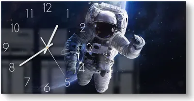 Produktbild von DEQORI Glasuhr 60x30 cm Zahlen 'Schwebender Kosmonaut' Wanduhr Glas Uhr Design leise