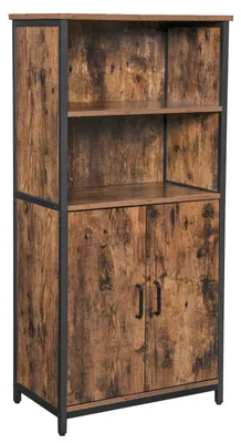Obrázok produktu pre Knižnica s 2 otvorenými priehradkami, nastaviteľnou poličkou, vintage hnedá a čierna (60 x 35 x 125 cm)