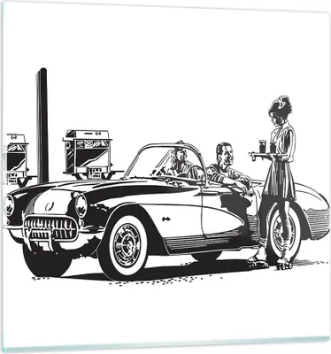 Produktbild von Bilder auf glas - Bar Auto Straße - 70x70cm - Glasbilder - Wandbilder - Kunstdruck - zum Aufhängen bereit - Wanddekoration aus Glas - Glas Bilder - Wandbild auf Glas - Einteilig - GAC70x70-3680