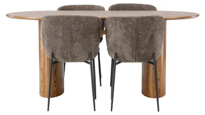 Produktbild von Isolde Essgruppe Esstisch Natur 4 Stühle Bouclé braun.