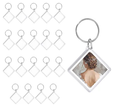 Produktbild von Fotorahmen Schlüsselanhänger - Zum Einlegen von Fotos - 20 Stück - 3,5 x 3,5 cm - Transparent