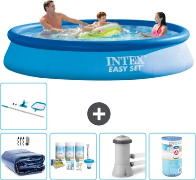 Produktbild von Intex runder aufblasbarer Easy-Set-Pool – 366 x 76 cm – Blau – im Lieferumfang enthalten Sonnensegel - Wartungspaket - Filterpumpe für Schwimmbad - Filter - Reinigungskit