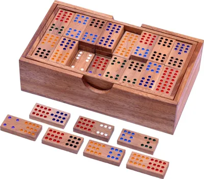 Zdjęcie produktu dla Domino podwójne 12 - gra dla 2-6 osób | gra salonowa z 91 drewnianymi elementami