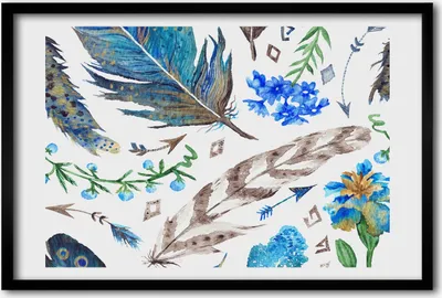 Produktbild von Bild 60x40 MDF-Rahmen, Wandkunst Federn und Blumen