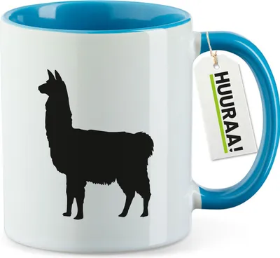 Produktbild von Huuraa Kaffeetasse Lama Silhouette 330ml Blau Keramik Kaffeebecher Geschenkidee