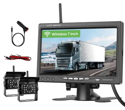 Zdjęcie produktu dla Zestaw bezprzewodowej kamery cofania 1080P HD z 7-calowym monitorem LCD i dwoma kamerami