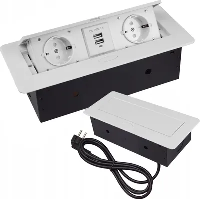 Produktbild von Einbausteckdose Tischsteckdose Küche Wand 2-Fach Steckdose 230V Schuko mit zwei USB-Modulen Weiß