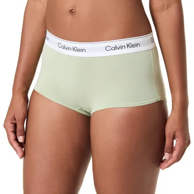 Immagine prodotto di Pantaloncini corti da donna Calvin Klein, modello hipster, con logo sulla cintura, colore verde menta chiaro, taglia S