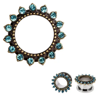 Obrázok produktu pre Huacan Sada rozšírení do piercingu pre lalok ucha, priemer 14 mm, strieborná, modrá, s krištáľovým motívom