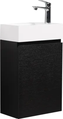 Produktbild von Badplaats Gäste-WC Waschtisch Set Angela 40 x 22 cm Schwarz Holz - Platzsparend Badmöbel Set mit Waschbecken und Unterschrank, Soft-Close