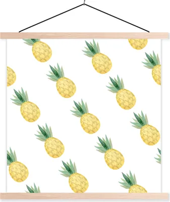 Produktbild von MuchoWow® Textilposter Ananas - Obst - Schablonen 40x40 cm mit holzfarbenen Rahmen - Posterleiste