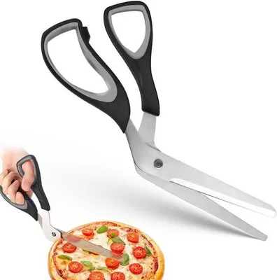 Productafbeelding van Ibenzoa® pizzaschaar van roestvrij staal – ergonomische keukenschaar van 27 cm (13 cm lemmet, 2,5 mm dikte), vaatwasmachinebestendig, veelzijdig inzetbaar