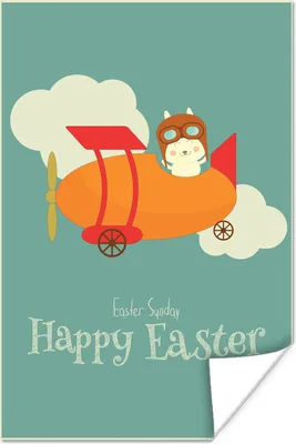 Produktbild von MuchoWow® Poster Zitate - Ostern - Ostersonntag frohe Ostern - Flugzeug - Hase 60x90 cm - Wanddekoration