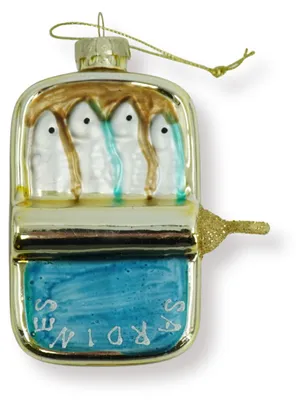 Obrázek produktu pro Vánoční ozdoba – Sardinky – Sklo – Modrá/Zlatá – 8x3,5x10 cm