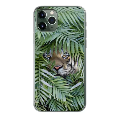 Produktbild von MuchoWow® Handyhülle Schutzhülle Hülle für iPhone 11 Pro Tiger - Blätter - Farn Silikon Softcase Handy Hülle - Handy