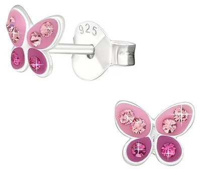 Produktbild von Kinderohrstecker: Mädchen Ohrringe 925 Silber „Kristall Schmetterling“