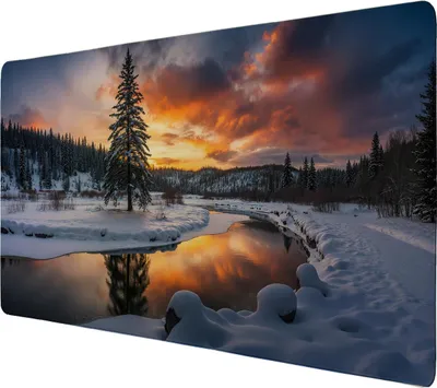 Produktbild von Winterlandschaft Sonnenuntergang am Fluss Schreibtischunterlage 69x31cm XXL