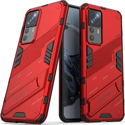 Produktbild von Armor Hülle für Xiaomi 12T/12T Pro/Redmi K50 Ultra, Hybrid PC TPU Bumper Stoßfestes Schutzhülle mit Standfunktion Rot