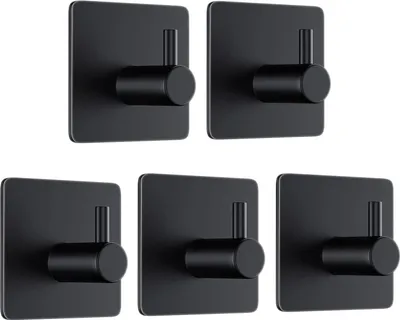 Produktbild von Handtuchhaken ohne Bohren,5er Set Haken,Selbstklebend Klebehaken,Bad,Küche,Hochwertige Klebehaken extra-stark für Bad und Küche,mit Klebe-Pads,Schwarz