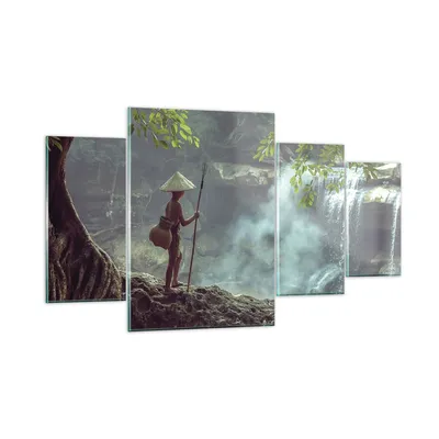 Produktbild von Bilder auf glas - 4 Teile - Asien Junge Wasserfall - 160x90cm - Glasbilder - Wandbilder - Bilder - zum Aufhängen bereit - Wanddekoration aus Glas - Glas Bilder - Wandbild auf Glas - GDL160x90-4307