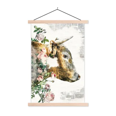 Produktbild von MuchoWow® Textilposter Schottische Highlander - Blumen - Rosen 60x90 cm mit holzfarbenen Rahmen - Textil
