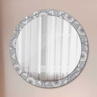 Produktbild von Ø90cm Spiegel - Glasrahmen mit Aufdruck - Wandspiegel Schlafzimmer - geometrisch Ornamente