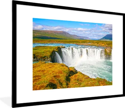 Produktbild von MuchoWow® Gerahmtes Poster Wasserfall - Wasser - Natur 80x60 cm - Poster mit Schwarzem Bilderrahmen Wandposter Rahmen Foto Bilder - Schlafzimmer-Dekorationen - Fotoposter