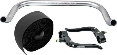 Produktbild von Bullhorn Fixie Lenker – 400mm, Silber, inkl. Bremshebel & schwarzem Lenkerband